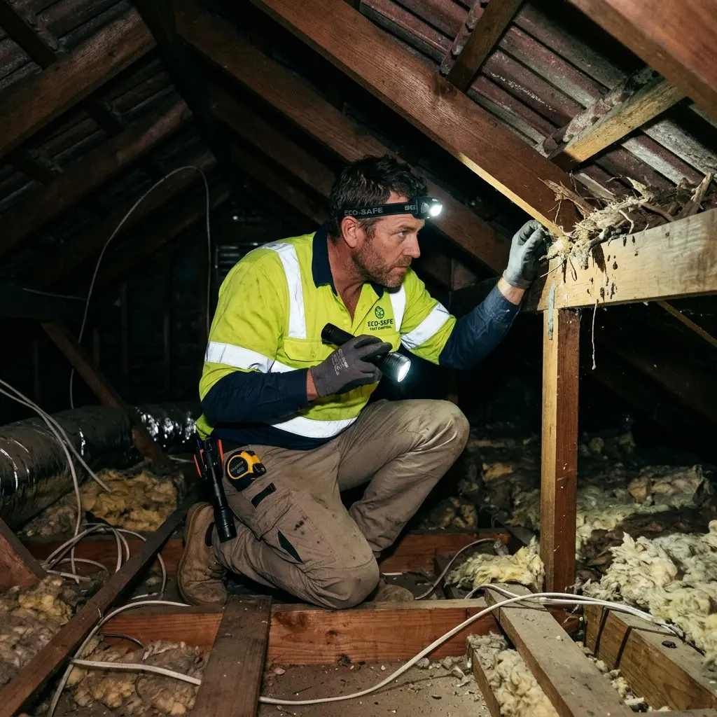 Technician inspecting a Somers subfloor void for a deceased cat